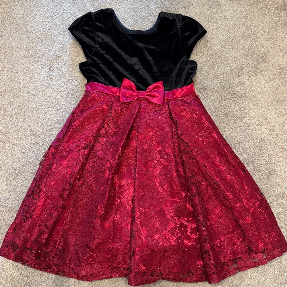 Black and Red Lace Dress with Bow